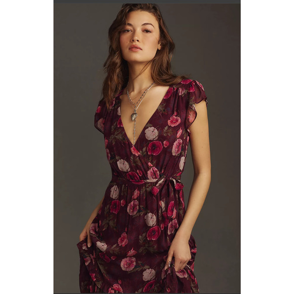 NWT PAIGE Terrazza Floral Silk Midi Dress - Size 10 - Picture 3 of 7